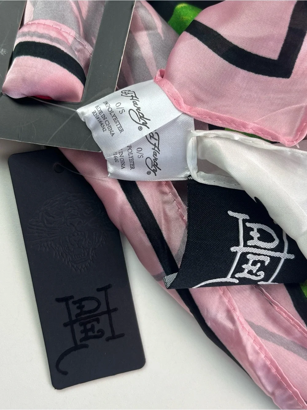 Ed Hardy 2 Piece White and Pink Bandana Scarves Tattoo Skull Tiger Y2K
